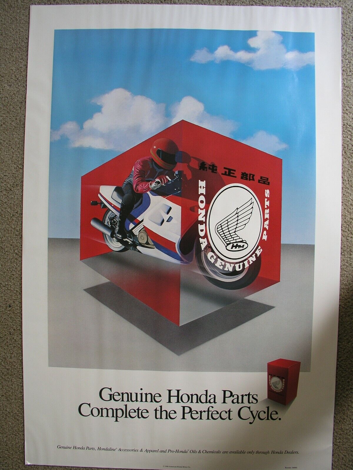 Honda Genuine Parts Poster 1986 Vintage Motorcycle Dealer Item Main Image Honda Genuine Parts Poster 1986 Vintage Motorcycle Dealer Item - Image 1