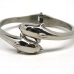 Dolphins 925 Sterling Silver Hinged Cuff Bracelet