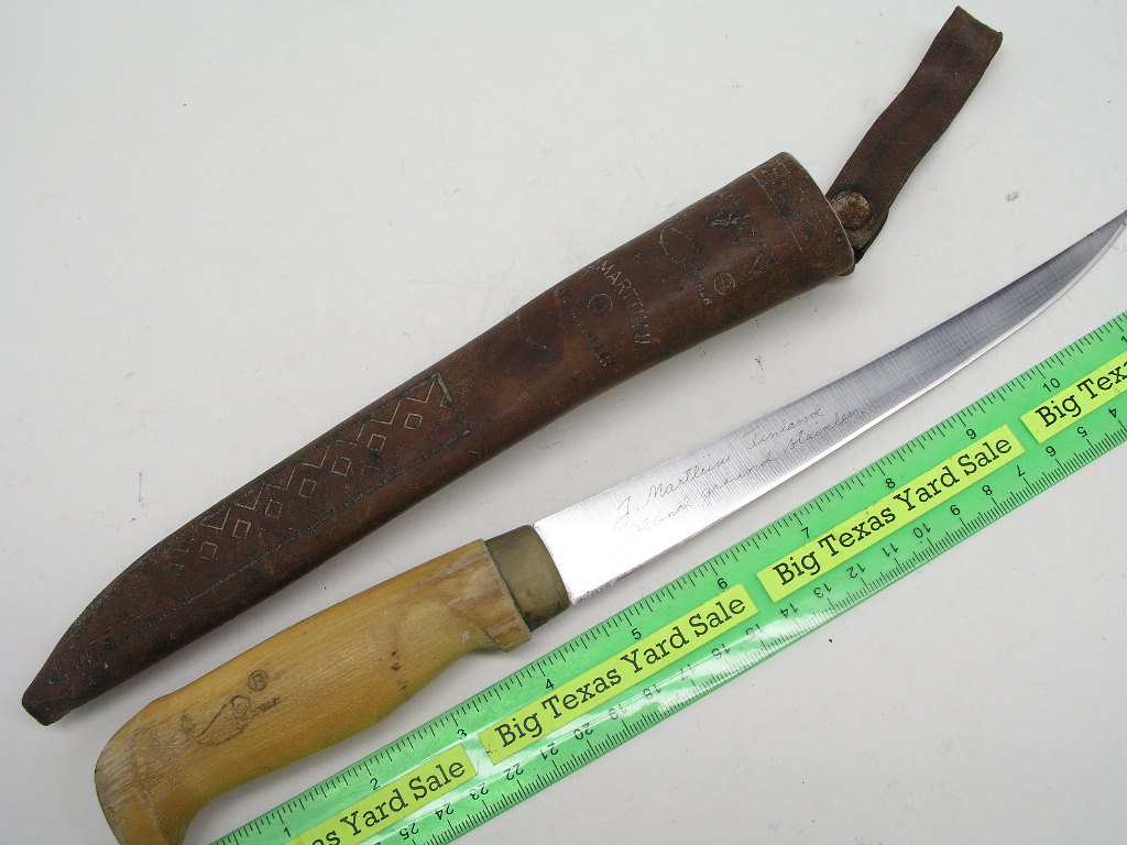 OLYMPUS DIGITAL CAMERA Rapala Filet Knife Signed J Marttiini Finland and Leather Sheith 7-1/2" - Image 1