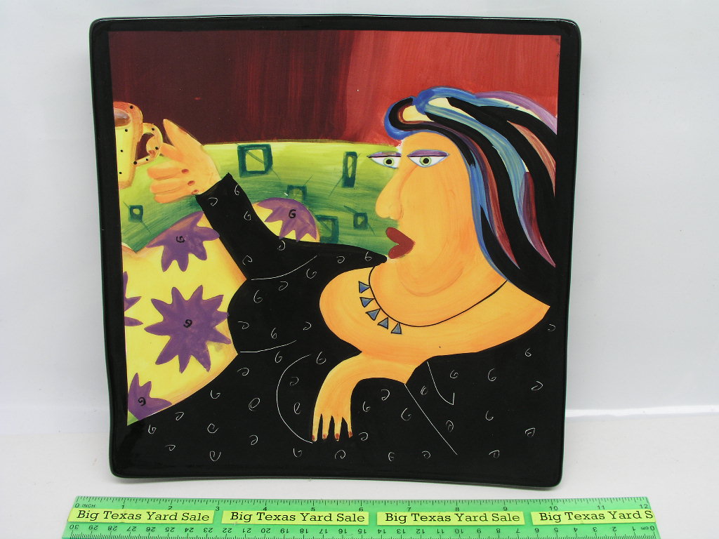 OLYMPUS DIGITAL CAMERA 2004 Lady With Coffee Display Plate by Mary Naylor Designs - Image 1